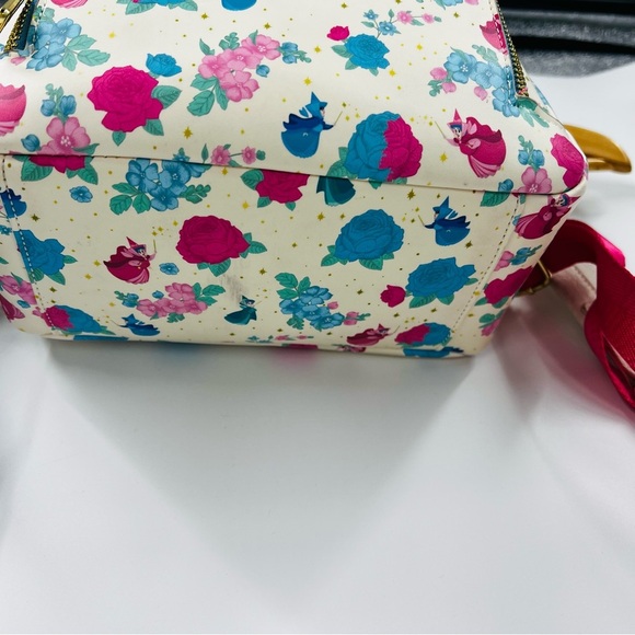 Loungefly Rare Sleeping Beauty Floral Fairy Godmothers Mini Backpack Pink Blue - Picture 7 of 11